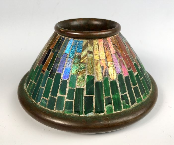 RARE Tiffany Studios Mosaic Glass Match Holder C.1900