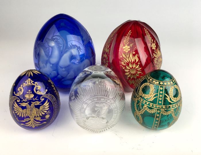 Set 5 Carved Glass Russian Eggs
