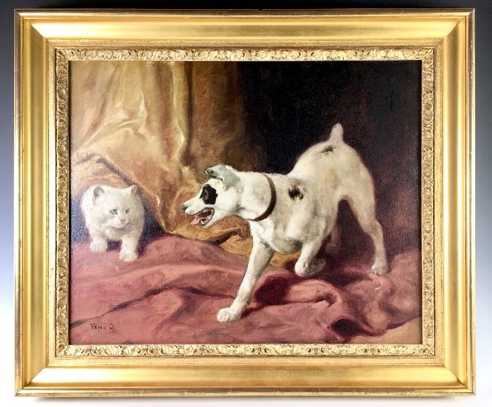 Arthur Heyer Dog & Cat oil painting