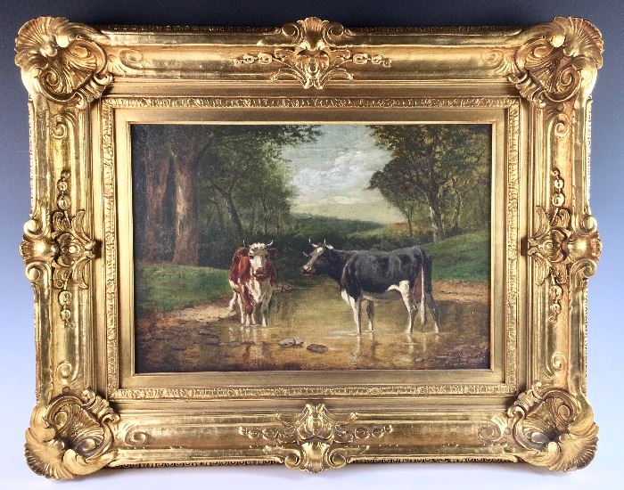 Signed Sacco Cows Painting C.1900