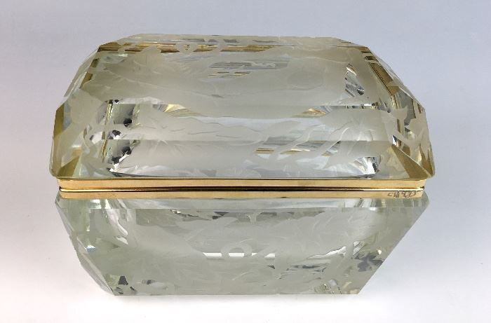 Signed Hawkes Carved Nudes Crystal Box