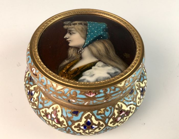 Champleve & Enamel Portrait Box C.1880