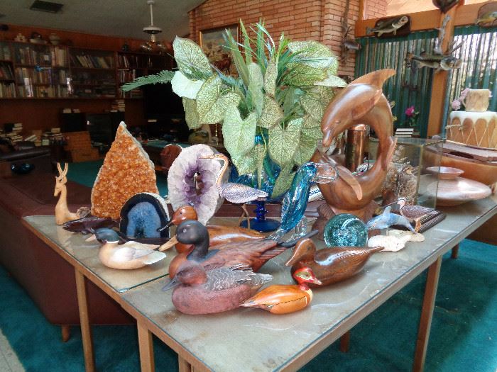 Minerals & Geodes as well as carved wooden ducks