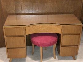 Price $300 firm -Rway 1940's Solid Wood Tiger Maple Wood w/ glass custom top
