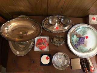 Silver plate and hand painted china items