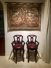 Barstools with leather seats, Large European tapestry