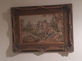 Beautiful tapestry framed in ornate baroque frame