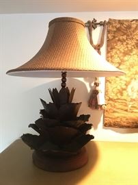 Pair of unusual metal artwork cabbage leaf lamps