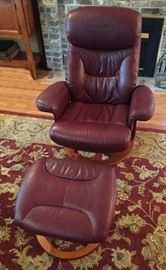 Burgundy Leather Stressless Recliner Chair with Ottoman