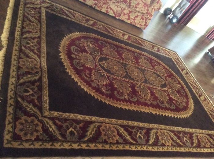 Brown & Burgundy 8' x 11' area rug - Coliseum Sable Brown - 100% Wool Pile Handcrafted in India