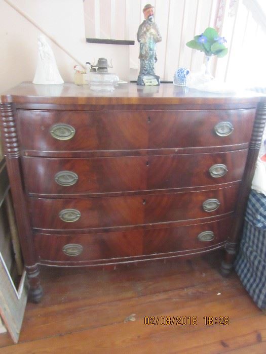 19th C Sheraton chest. The hardware is replaced with period hardware.  