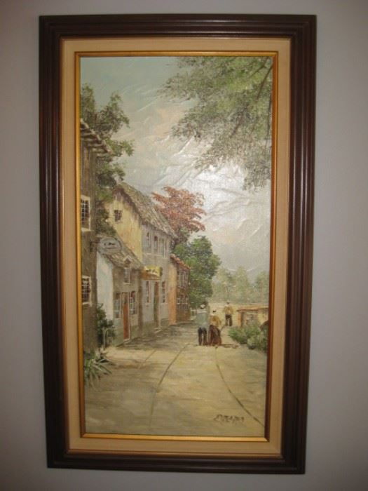 Street scene oil painting, signed by artist