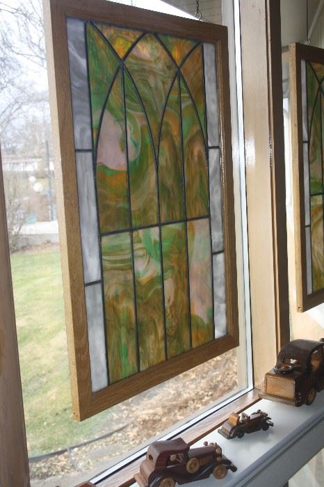 PAIR OF STAIN GLASS WINDOWS