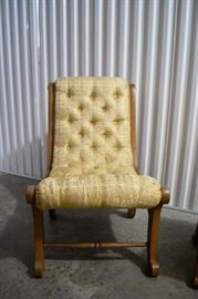 Pair of Obi silk covered chairs with ottomans