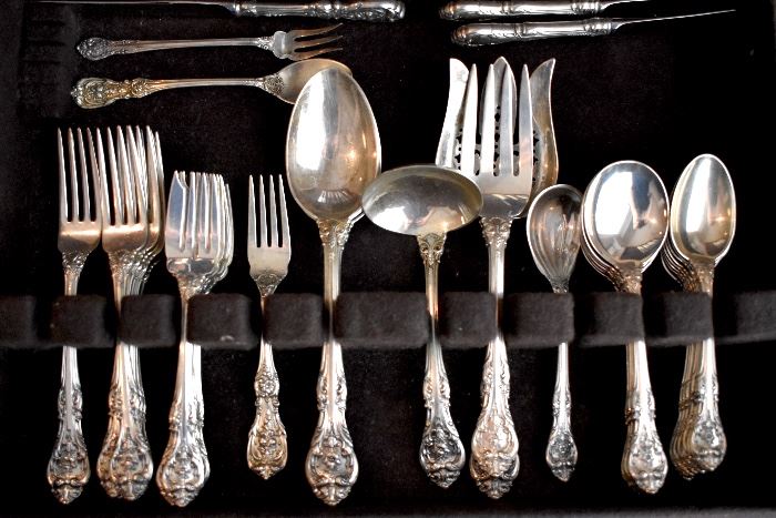 King Edward by Gorham sterling flatware, 53 piece place set, service for eight with extras and serving pieces.