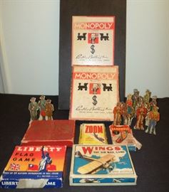 there are lots of vintage toys & games, and these cool vintage tin soldiers, cowboys & Indians
