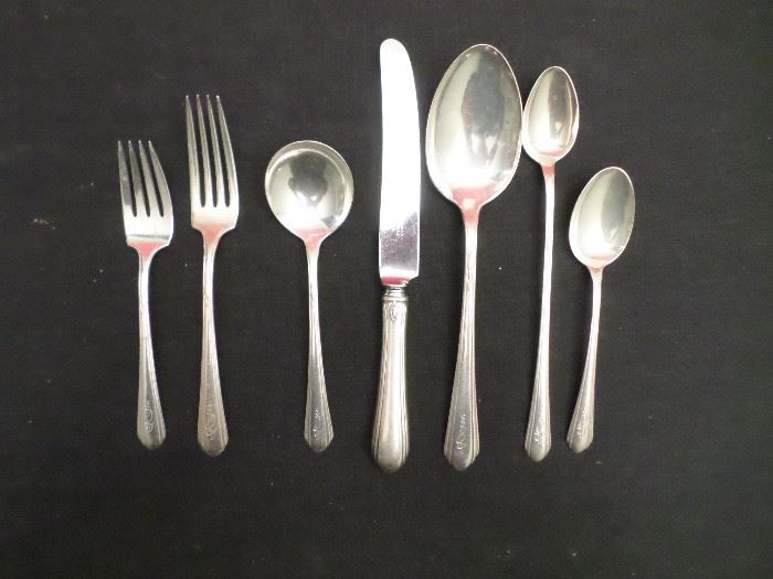 one place setting of the service for 12, vintage Towle sterling flatware set