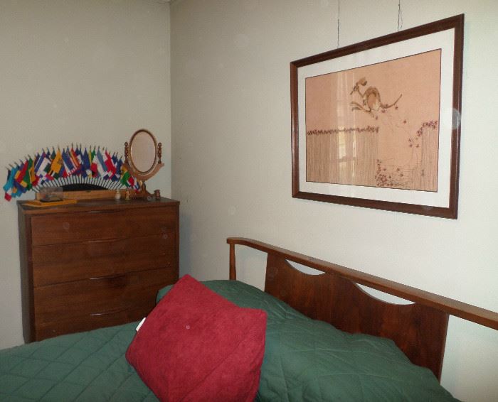 mid-century bedroom set, there's also a chair, bedside table & lamp