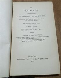 An English translation of the Koran, circa 1875. Just one of a large collection of books about Islam, in English, French, Spanish & Arabic
