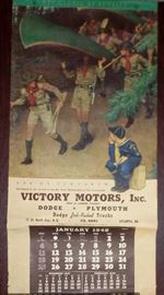 Vintage Boy Scouts calendar, put out by Victory Motors, Atlanta, in original mailing tube, one of 3 