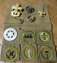 Vintage Boy Scout Patches,  Be Prepared Pins, Sterling Boy Scout Ring, Sterling Cub Scout Ring (circa late 1940's - early 1950's)