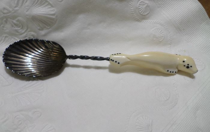Vintage Scrimshaw & Sterling Silver Spoon from Alaska