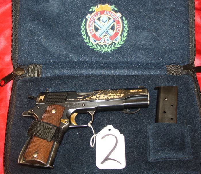 2	SPRINGFIELD	1911-A1 GULF VICTORY SERIES	AUTO	45	GOLD INLAYS, COA, PATCHES, CASE, 2-MAGS
