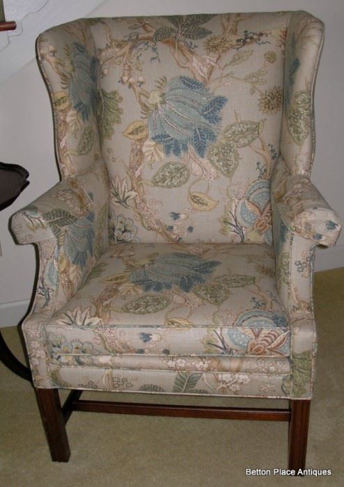 Matching pair of pastel floral Wingback armchairs