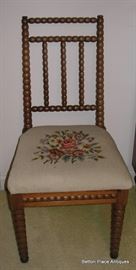 Matching Pair of Spindle Chairs with Needlepoint seats