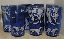 Vintage Cobalt Tumblers with Hunting scenes