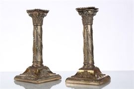 Antique Pair of Silver Candle Stick Holders | 2 matching silver plated candle stick holders | Has 2 candle sizers | Dimensions: Each 7.5" H. 
