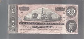 Original Civil War Confederate CSA T-67 $20 Note Currency 1864 Tennessee Capital 