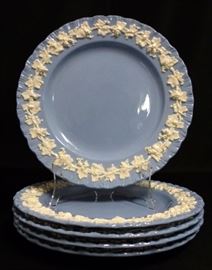5 Wedgwood Embossed Queensware Jasperware porcelain salad / dessert plates. Each marked to underside and measures 8" (20cm) diameter. 