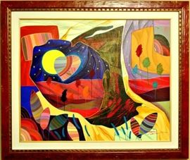 Large Oil Painting by popular and well listed artist Tadeo Zavaleta | Entitled " La Victoria " | Oil on Canvas | Hand Signed by Tadeo in lower right of canvas | Housed in a custom double frame | Measures approx. 37" W x 31.5" H (framed), 29.5" x 24.5" (image) Includes a Certificate of Authenticity from the artist. "La Victoria " is an original oil painting on canvas by Tadeo , hand signed by the artist! This piece was custom framed using acid free materials and is ready to hang. "Understanding the ambiguities of the human nature" is what captivated Tadeo and introduced him to the world of art. Of course, as the son of one of Peru's greatest artists, it could not have been any other way. Told by his father that the human body presented both the greatest difficulty and, at the same time, the greatest achievement in art, he pursued figurative art drawing and painting starting at age 7. Tadeo was born in Lima, Peru on August 30, 1977. In his continuous search for artistic development, Tade