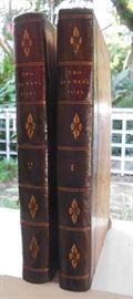 Two Old Men's Stories: The Deformed and the Admiral's Daughter (complete in 2 volumes) by Anne Marsh, Saunder and Otley, London , 1834 - first edition, partial leather, 307 and 308 pgs. Marbled boards. The author's first books. Her husband insisted on anonymity, lest his several daughters be embarrassed by an unsuccessfull novelist-mother (Sadleir). His concern was unwarranted: Anne Marsh (nee Caldwell, later Marsh-Caldwell, 1791-1874) went on to become one of the most popular novelists of her time, writing 26 works of fiction and non-fiction during her 25-year long career. Both good, boards scuffed, corners worn and bumped, dampstained pages. THIS SET HARD TO FIND. 