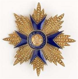  Rare Original Order of Our Lady of Bethlehem Knights Grand Cross Breast Star Badge | Equestrian Order of Saint Mary of Bethlehem Grand Cross Breast Star | The Medal is comprised primarily of Silver Gilt with brilliant cut rays, superimposed parts of silver gilt, and Embellished Blue Enamel | Size: 3.5″ | This Badge is of the original design | Very Good Condition with Enamel Intact. Provenance: Part of a prominent Lifelong Military Medal Collection; Acquired from private Chicago, IL family of the collector About the Order of Our Lady of Bethlehem: (Incomplete Translation) The order of Our Lady of Bethlehem (it. Ordine Militare e Ospedaliero di S. Maria di Betlemme) is the military order founded on 19th January 1459 by Pope Pius II for defending of the Island of Lemnos (Bull: «Veram semper et solidam»). As Pius II alluded in a Bull from the 16th March 1464 «Magnae Devotionis Tuae»: Prince Dagobert de Amorosa, the descendent of an ancient Caesarean origin Byzantine house, became the firs