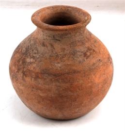 Bronze Age Terracotta Jar Circa 1400 B.C. | Round bodied jar with enhanced lip opening | Can see signs of early painting around top of jar | Very Good Condition. 