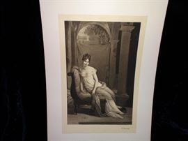 Museum Quality Engraving by famed well listed French Portraitist Francois Gerard (1770-1837) | signed listed engraving print woman lounging 14"x 9.5" 