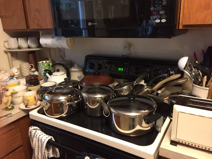 nice pots and pans, kitchen