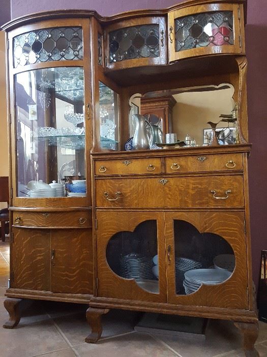 1895 Antique China Cabinet with Curved Glass Door