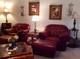 Leather Chairs/Ottomans