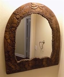 Hand carved butterfly and dragonfly mirror