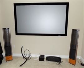 Large Media Screen and Martin Logan Speakers