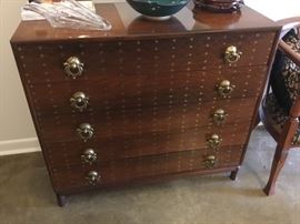 Beautiful 1960's Rosewood brass inlay chest - lined drawers for holding silver and silverware. 