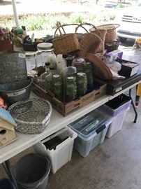 Miscellaneous baskets, jars, glasses
