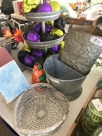 Divided metal container, hanging metal piece, silver heart shaped basket 