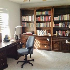 Executive Desk and Chair.  3 Bookcases.   Books.