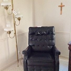 Black Retro Recliner and Floor Lamp