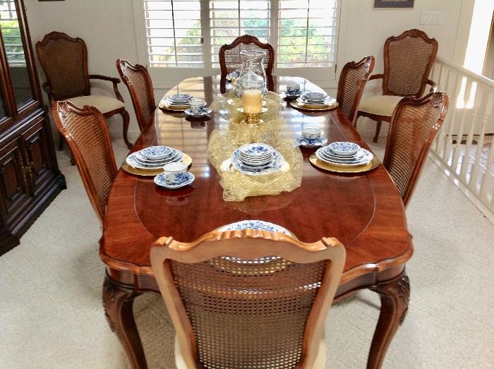Full dining china set.  Another picture of dining room table with 8 chairs