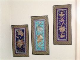 Silk Fabric Hangings.  Can be framed. Very Nice!